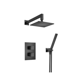 Flusso Two Output Shower Set With Shower Head And Hand Held In Matte Black