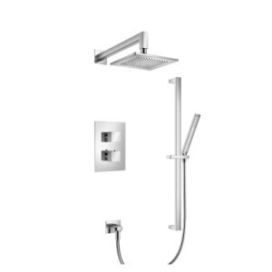 Flusso Two Output Shower Set With Shower Head, Hand Held And Slide Bar In Chrome