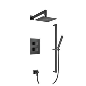 Flusso Two Output Shower Set With Shower Head, Hand Held And Slide Bar In Matte Black