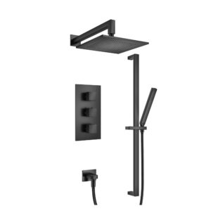 Flusso Two Output Shower Set With Shower Head, Hand Held And Slide Bar In Matte Black