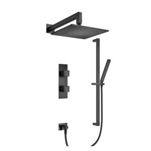 Flusso Two Output Shower Set With Shower Head, Hand Held And Slide Bar In Matte Black