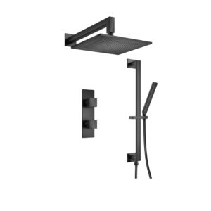 Flusso Two Output Shower Set With Shower Head, Hand Held And Slide Bar In Matte Black