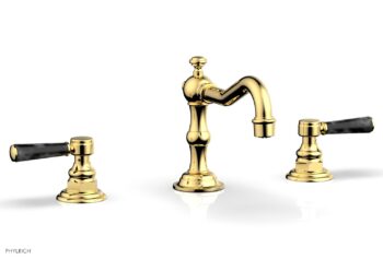 Phylrich HENRI Widespread Faucet - Black Marble Lever Handles 161-03 - Polished Gold