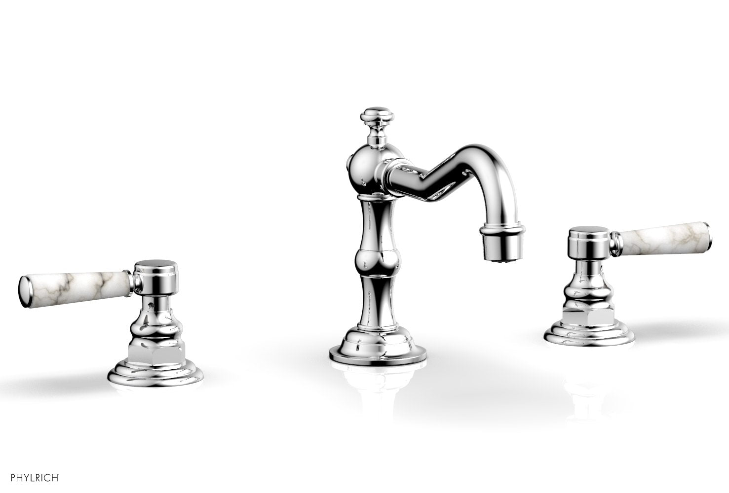 Phylrich HENRI Widespread Faucet - White Marble Lever Handles 161-03 - Polished Chrome