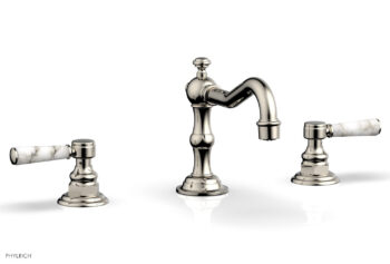 Phylrich HENRI Widespread Faucet - White Marble Lever Handles 161-03 - Polished Nickel