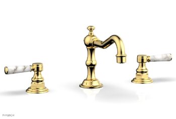 Phylrich HENRI Widespread Faucet - White Marble Lever Handles 161-03 - Polished Gold