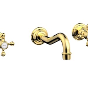 Phylrich HENRI Wall Lavatory Set With Cross Handles 161-11 – Polished Gold