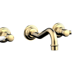 Phylrich HENRI Wall Lavatory Set – White Marble Lever Handles 161-13 – Satin Brass