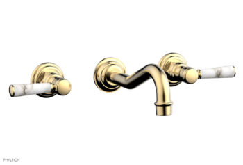 Phylrich HENRI Wall Lavatory Set - White Marble Lever Handles 161-13 - Satin Brass