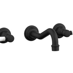 Phylrich HENRI Wall Lavatory Set – White Marble Lever Handles 161-13 – Matte Black