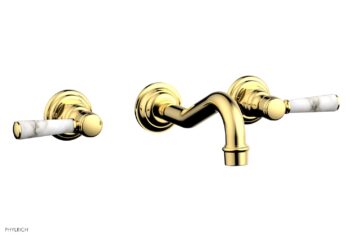 Phylrich HENRI Wall Lavatory Set - White Marble Lever Handles 161-13 - Polished Gold