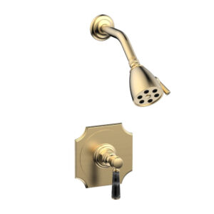 Phylrich HENRI Pressure Balance Shower Set – Black Marble Handle 161-23 – Satin Brass