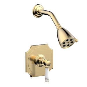 Phylrich HENRI Pressure Balance Shower Set – White Marble Handle 161-23 – Satin Brass