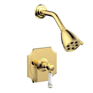 Phylrich HENRI Pressure Balance Shower Set – White Marble Handle 161-23 – Polished Gold