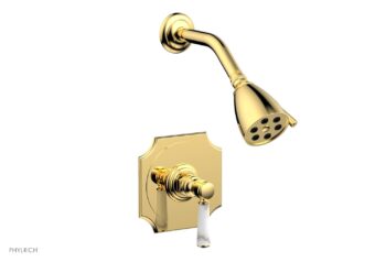 Phylrich HENRI Pressure Balance Shower Set - White Marble Handle 161-23 - Polished Gold