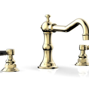 Phylrich HENRI Deck Tub Set – Black Marble Lever Handles – 161-42 – Polished Brass Uncoated