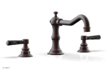 Phylrich HENRI Deck Tub Set - Black Marble Lever Handles - 161-42 - Weathered Copper