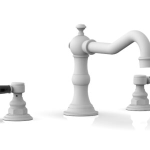 Phylrich HENRI Deck Tub Set – Black Marble Lever Handles – 161-42 – Satin White