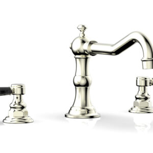 Phylrich HENRI Deck Tub Set – Black Marble Lever Handles – 161-42 – Satin Nickel