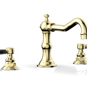 Phylrich HENRI Deck Tub Set – Black Marble Lever Handles – 161-42 – Polished Brass