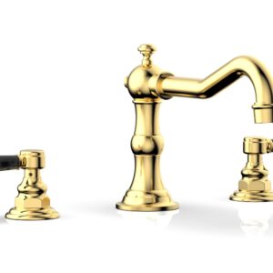 Phylrich HENRI Deck Tub Set – Black Marble Lever Handles – 161-42 – Satin Gold