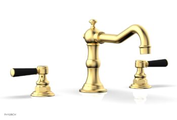 Phylrich HENRI Deck Tub Set - Satin Black Lever Handles - 161-41 - Burnished Gold