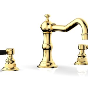 Phylrich HENRI Deck Tub Set – Satin Black Lever Handles – 161-41 – Polished Gold
