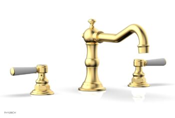 Phylrich HENRI Deck Tub Set - Satin White Lever Handles - 161-41 - Burnished Gold