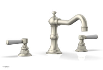 Phylrich HENRI Deck Tub Set - Satin White Lever Handles - 161-41 - Burnished Nickel