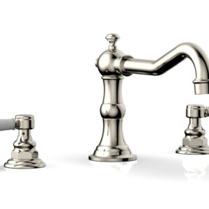 Phylrich HENRI Deck Tub Set – Satin White Lever Handles – 161-41 – Polished Nickel
