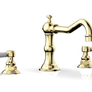 Phylrich HENRI Deck Tub Set – Satin White Lever Handles – 161-41 – Polished Brass