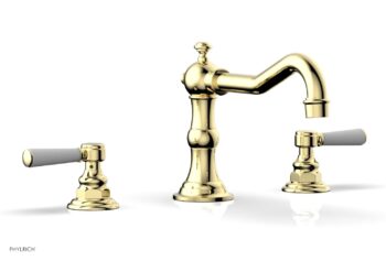 Phylrich HENRI Deck Tub Set - Satin White Lever Handles - 161-41 - Polished Brass