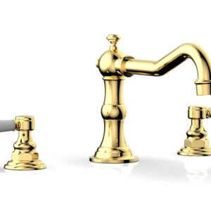 Phylrich HENRI Deck Tub Set – Satin White Lever Handles – 161-41 – Polished Gold