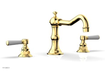 Phylrich HENRI Deck Tub Set - Satin White Lever Handles - 161-41 - Polished Gold