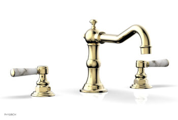 Phylrich HENRI Deck Tub Set - White Marble Lever Handles - 161-42 - Polished Brass Uncoated