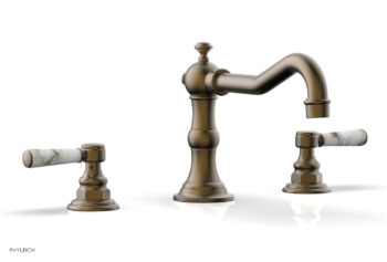 Phylrich HENRI Deck Tub Set - White Marble Lever Handles - 161-42 - Old English Brass