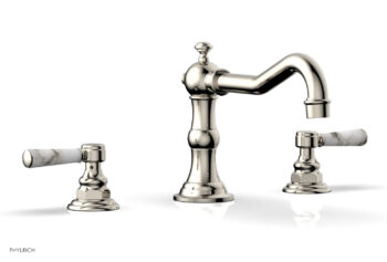 Phylrich HENRI Deck Tub Set - White Marble Lever Handles - 161-42 - Polished Nickel