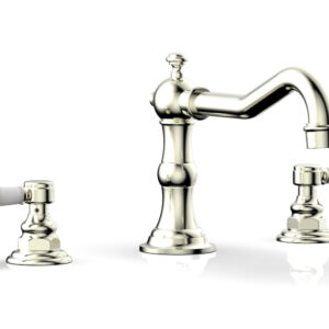 Phylrich HENRI Deck Tub Set – White Marble Lever Handles – 161-42 – Satin Nickel