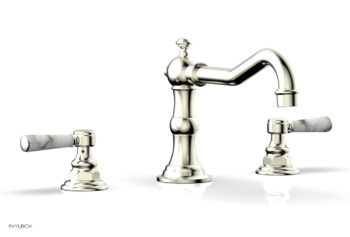 Phylrich HENRI Deck Tub Set - White Marble Lever Handles - 161-42 - Satin Nickel