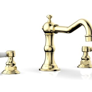 Phylrich HENRI Deck Tub Set – White Marble Lever Handles – 161-42 – Polished Brass