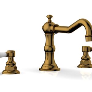 Phylrich HENRI Deck Tub Set – White Marble Lever Handles – 161-42 – French Brass