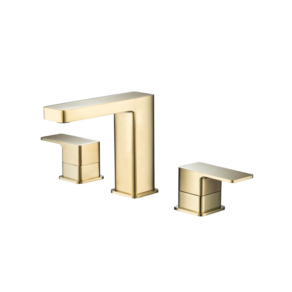 Isenberg Three Hole 8" Widespread Two Handle Bathroom Faucet In Satin Brass