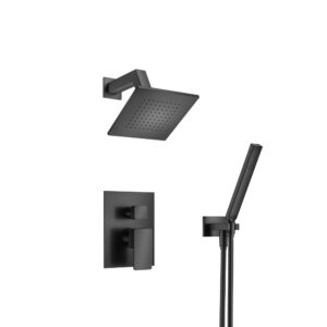 Flusso Two Output Shower Set With Shower Head And Hand Held In Matte Black
