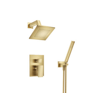 Flusso Two Output Shower Set With Shower Head And Hand Held In Satin Brass