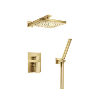 Flusso Two Output Shower Set With Shower Head And Hand Held In Satin Brass