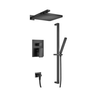 Flusso Two Output Shower Set With Shower Head, Hand Held And Slide Bar In Matte Black