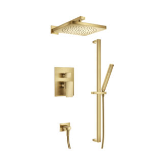 Flusso Two Output Shower Set With Shower Head, Hand Held And Slide Bar In Satin Brass