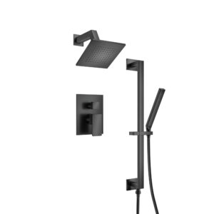 Flusso Two Output Shower Set With Shower Head, Hand Held And Slide Bar In Matte Black