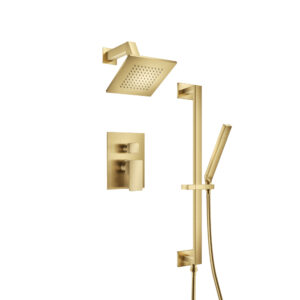Flusso Two Output Shower Set With Shower Head, Hand Held And Slide Bar In Satin Brass