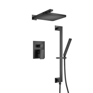 Flusso Two Output Shower Set With Shower Head, Hand Held And Slide Bar In Matte Black
